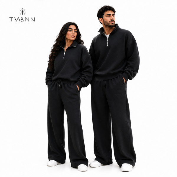 ترينج TWYNN نصف سوستة وبنطلون واسع — أسود